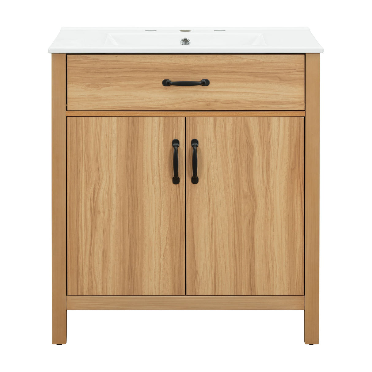 Bathroom Vanity With Flip Drawer, 2 Soft Close Doors, Adjustable Shelf And Ceramic Sink