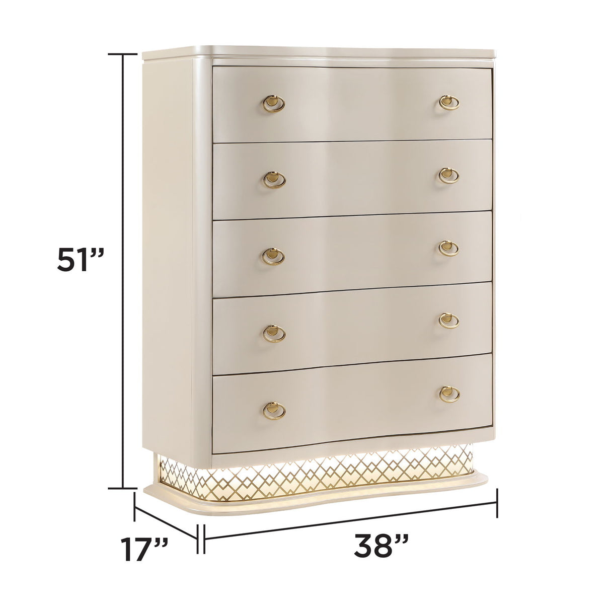 Flora - 5 Drawer Chest With Vertical Storage, LED Lighting - Champagne