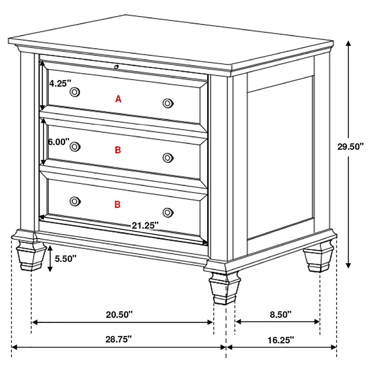 Cottage 3 Drawer Nightstand With Pull Out Tray - Cream White