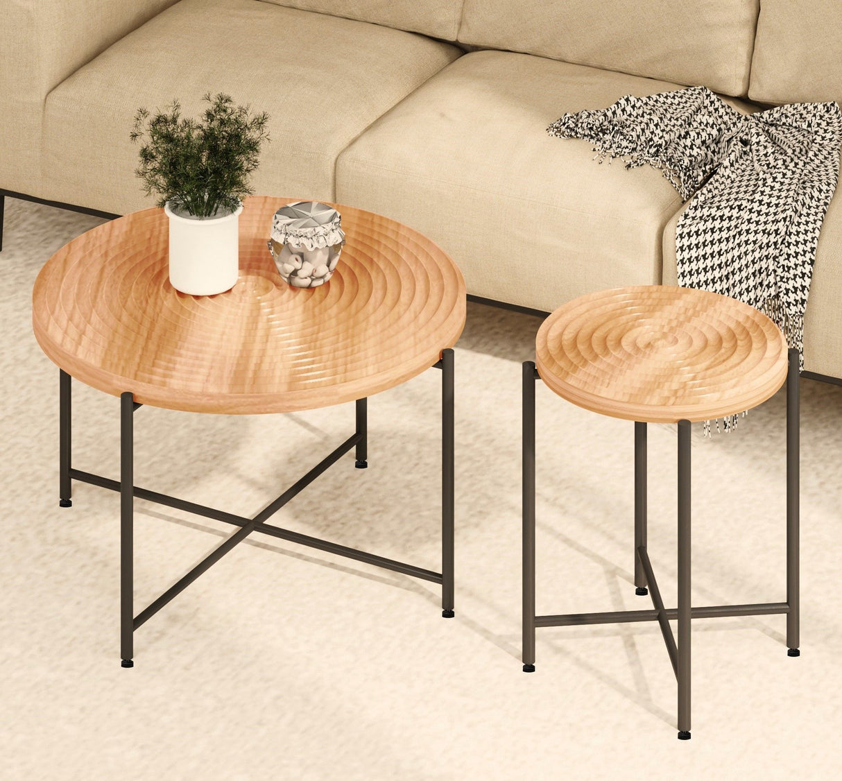 Coffee And End Table Set Waterproof Cover (Set of 2) - Natural Wood / Brown