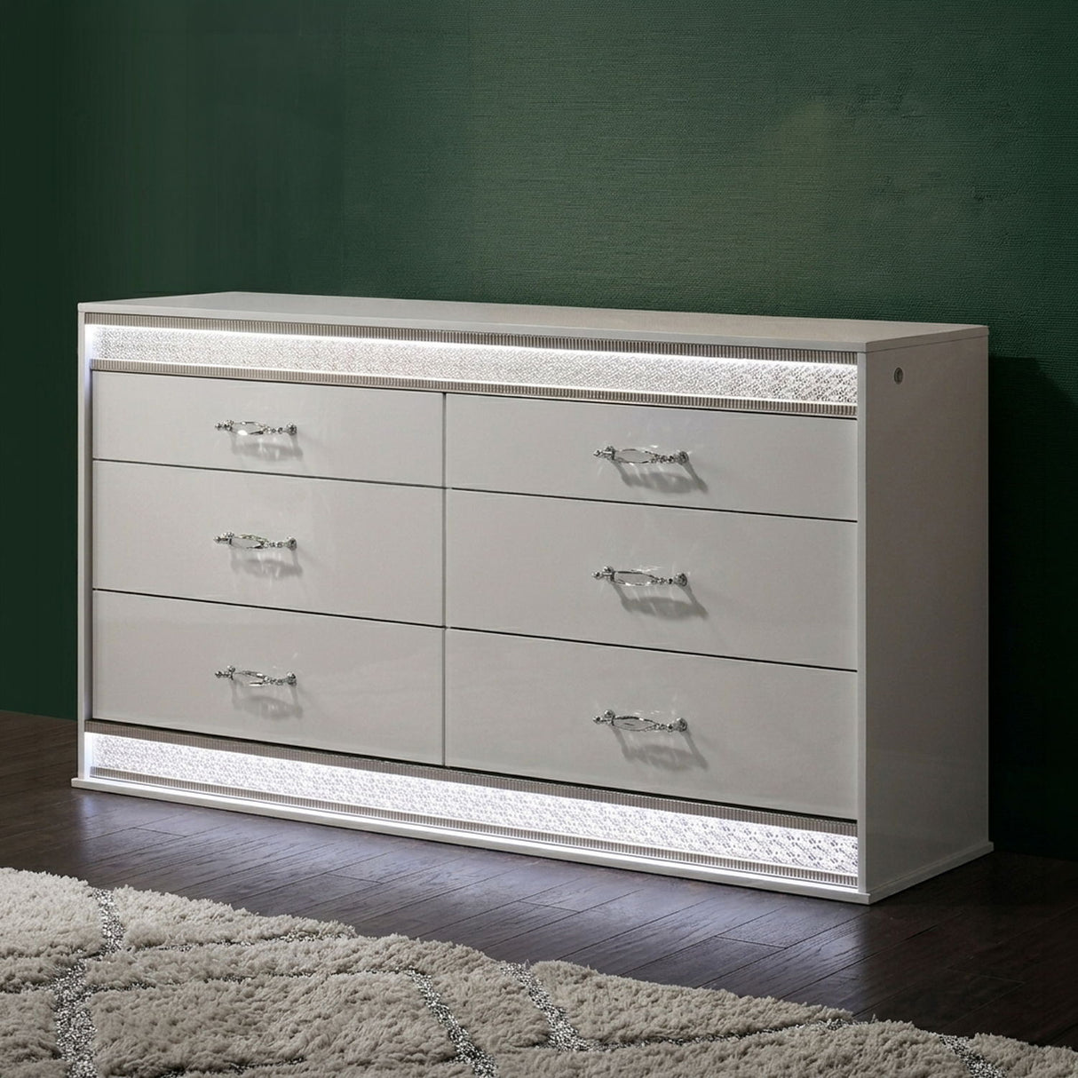 Glam - 6 Drawer Dresser & LED Lighting (Includes Dresser Only) - White