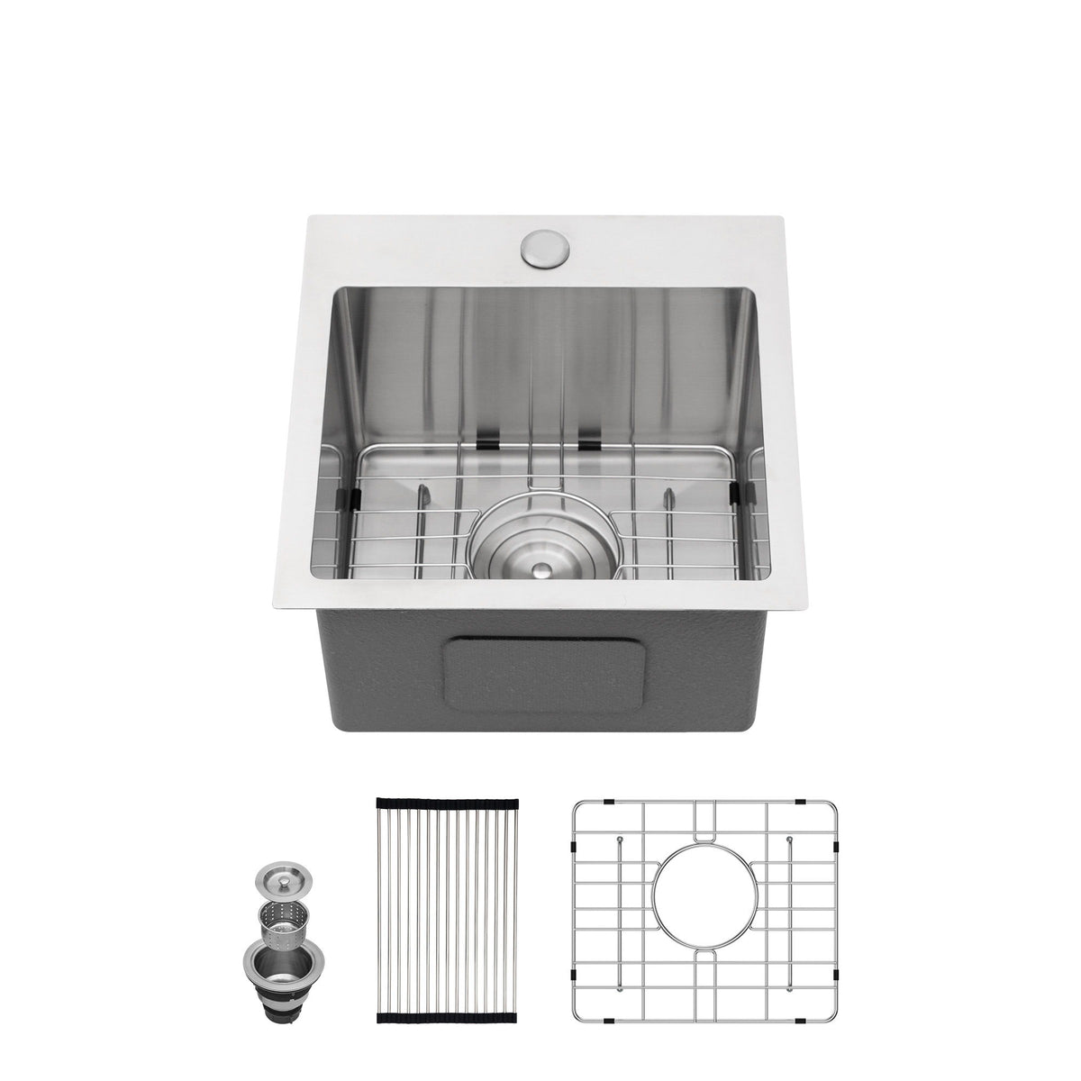 Stainless Steel Drop In Kitchen Sink 15" Topmount 16 Gauge - Brushed Nickel