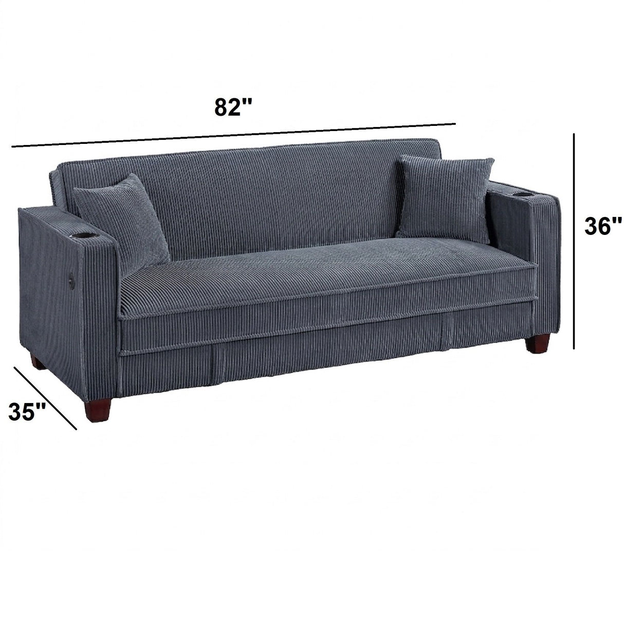 Modern Convertible Sofa With Hidden Storage USB Port, Cup Holder