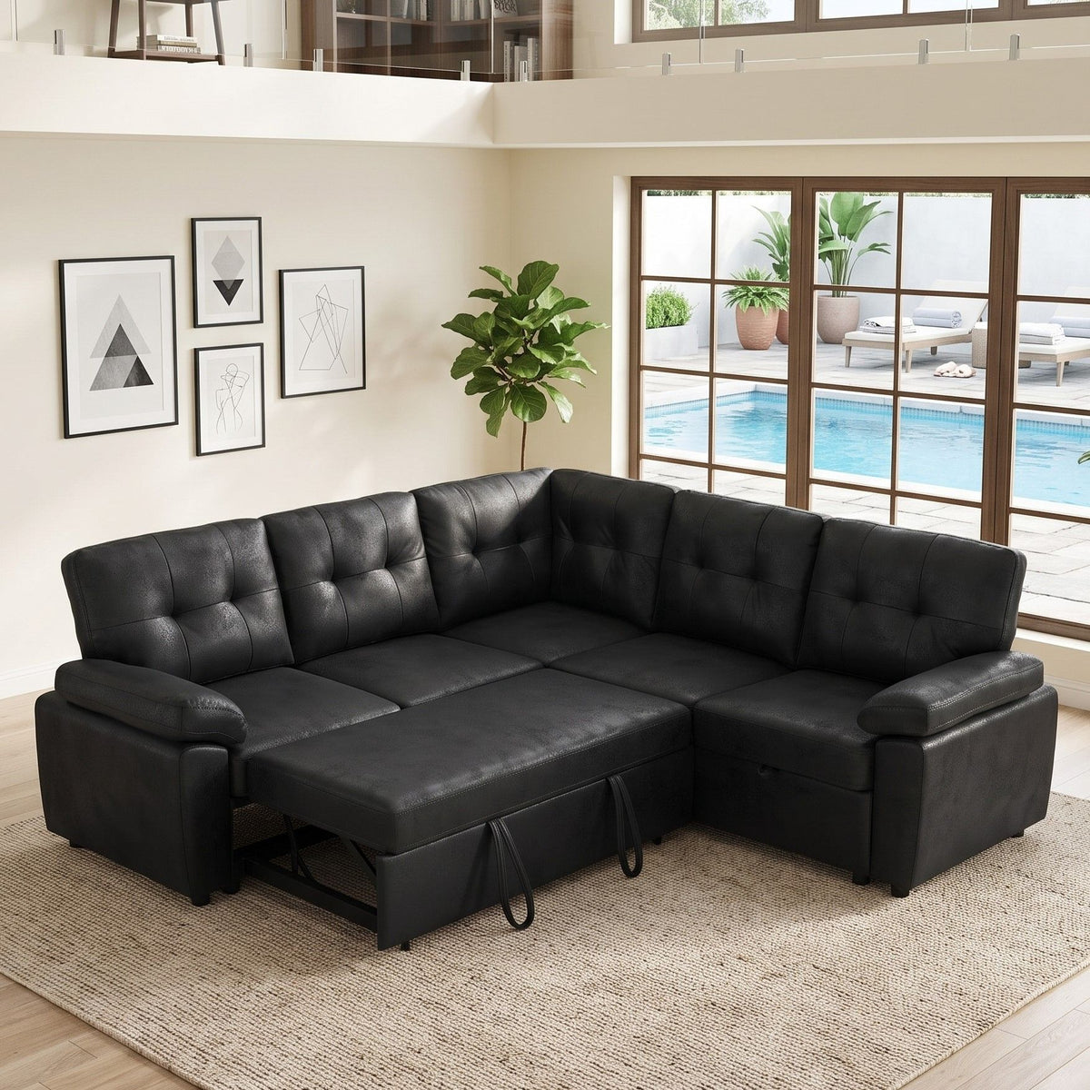 Convertible Sectional Sofa Bed With Pull Out Sleeper And Storage