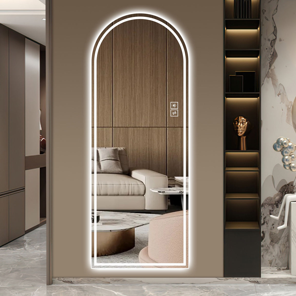 Arch Design LED Full Length Mirror, Dimmable, High Definition, Explosion Proof, 65" X 21" - Silver