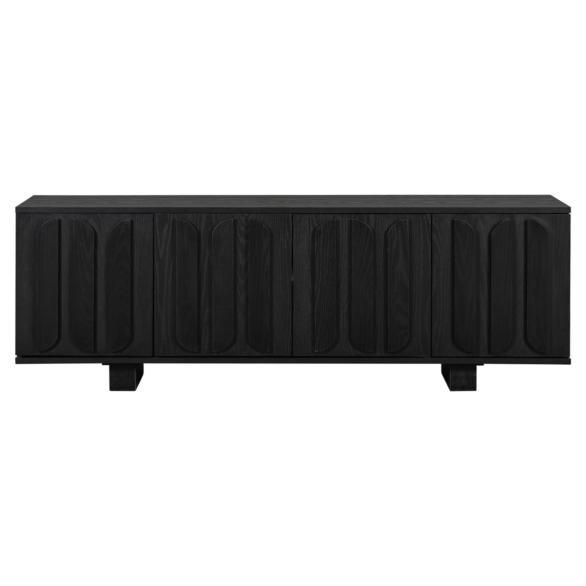 Farmhouse TV Stand, Storage Media Console With Adjustable Shelves & 3 Cable Holes