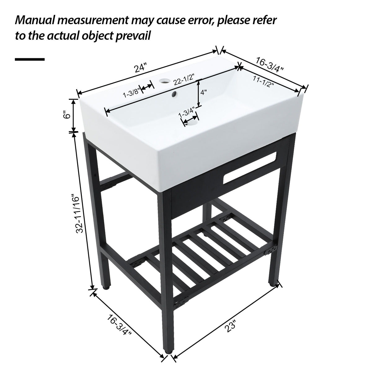Console Sink With 304 Legs, 24" X 16.75", Wall Mounted Design - White / Black