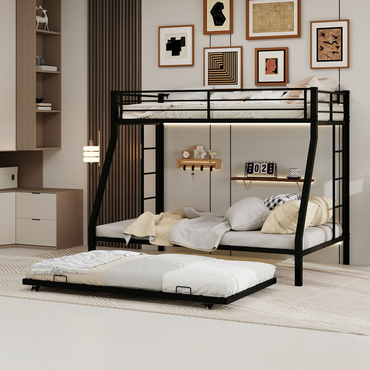 Bunk Bed For Kids, Convertible Frame With Ladders & Guardrail