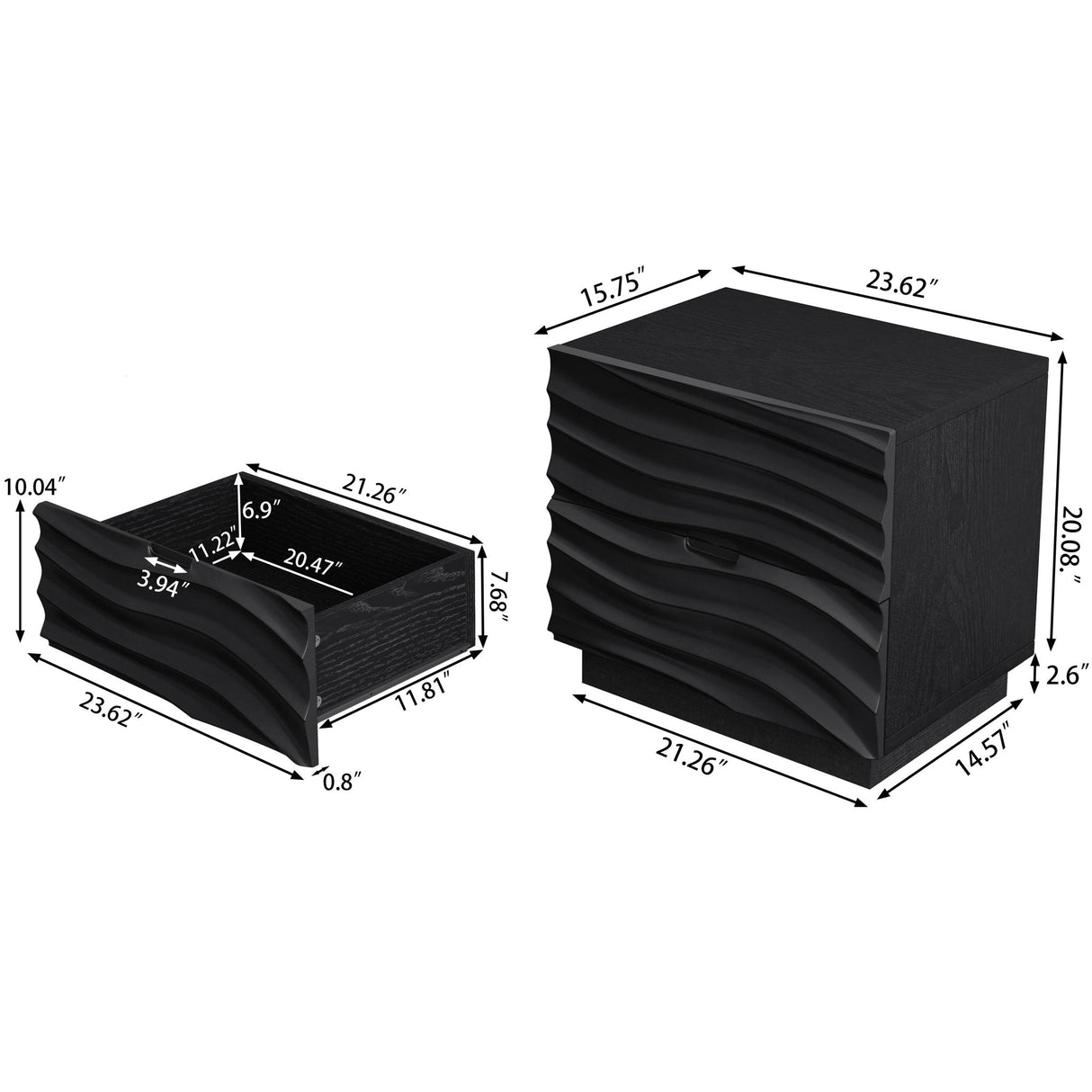 Nightstands, Bedside Table With 2 Drawers (Set of 2) - Black