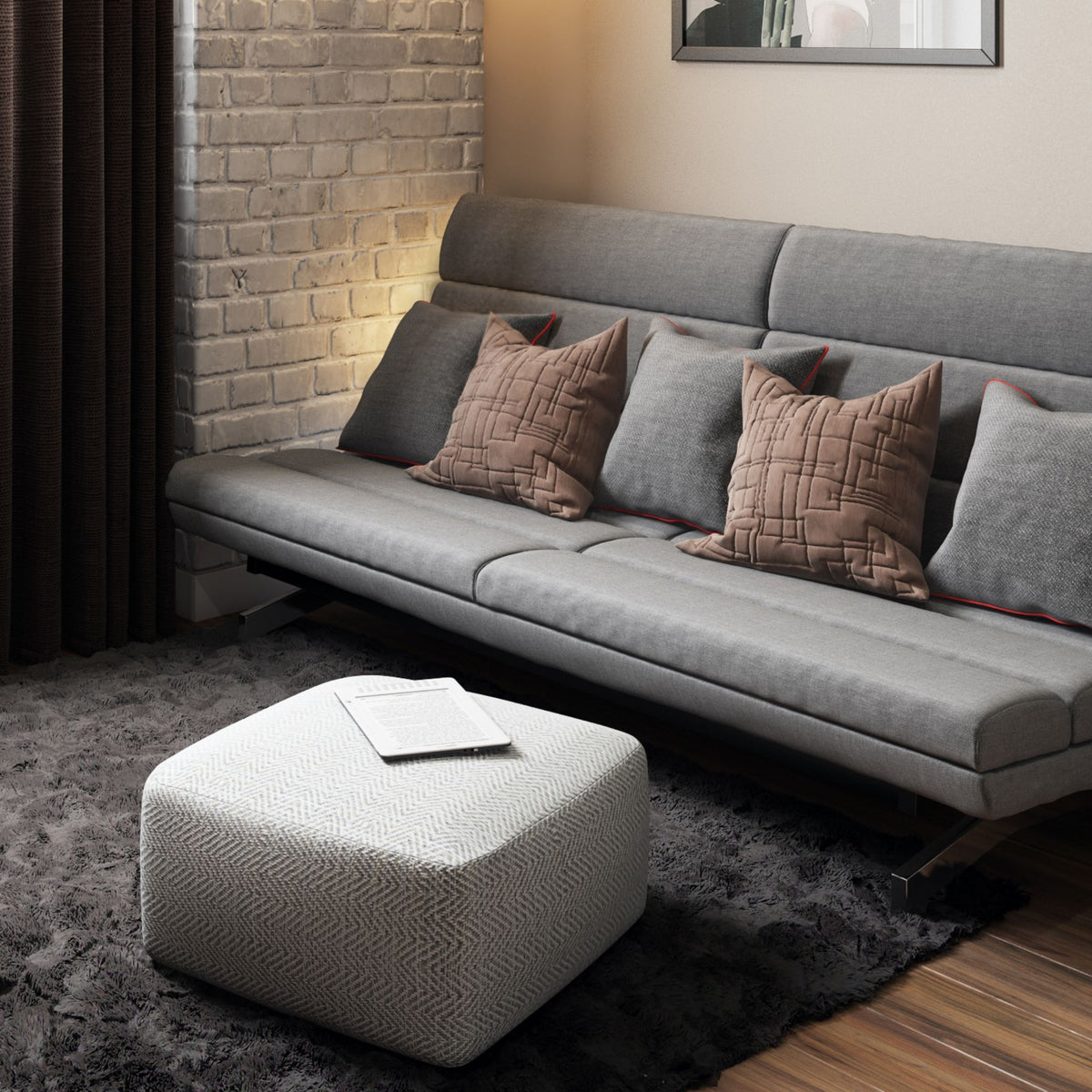 Nate - Square Pouf - Gray