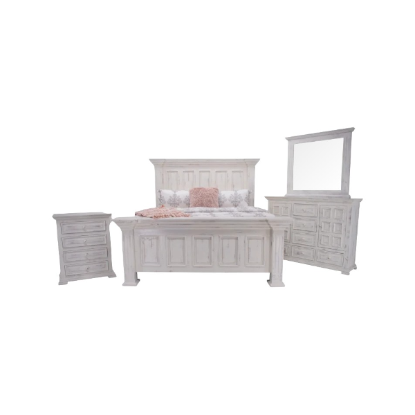 Chalet Queen Panel Bed Dresser Mirror & Nightstand - 3700QPWR+3700QPWF+3700QNW+3700DNW+3722M2NW+3701NSNW