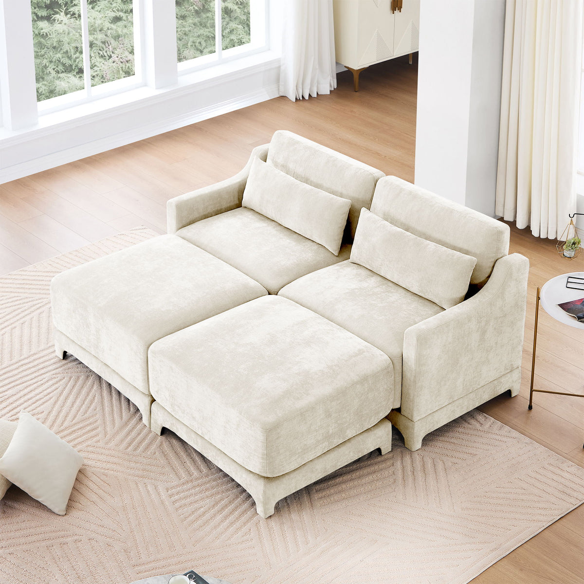 Stylish Sofa With Ottoman And Lumbar Pillows, Ergonomic Design