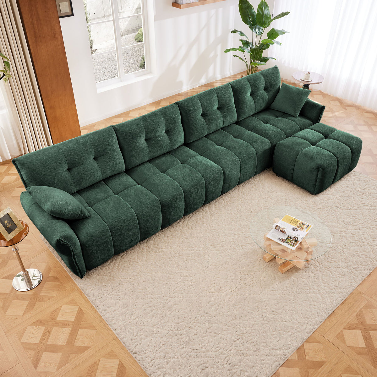 Sofa Set With Ottoman And Pillows, Textured, High Resilience Cushions