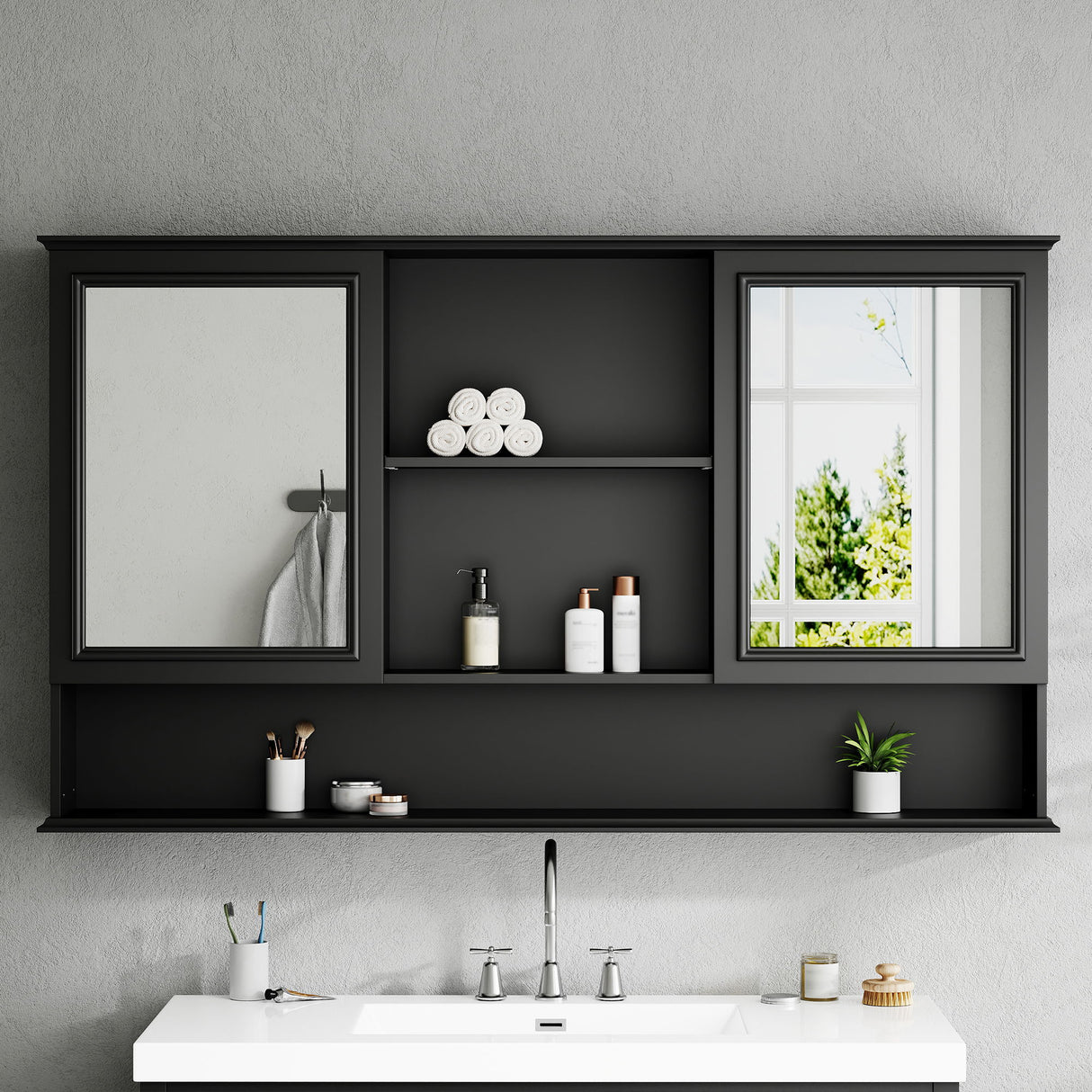 Wall Mounted Bathroom Medicine Cabinet With Double Mirrored Doors