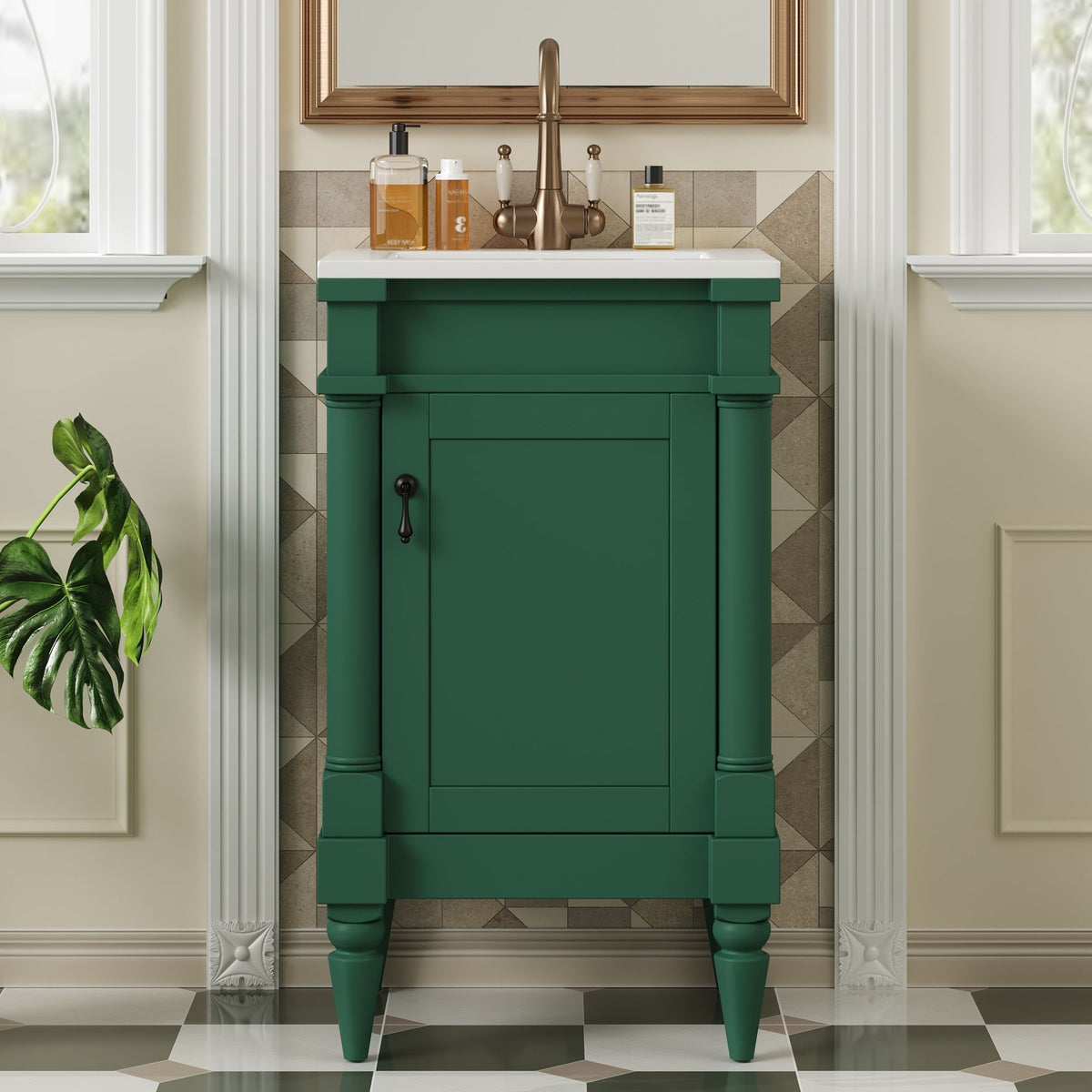 Bathroom Vanity With Sink, Storage Cabinet With Door, Freestanding Small Space Design, Drop In Sink - Green