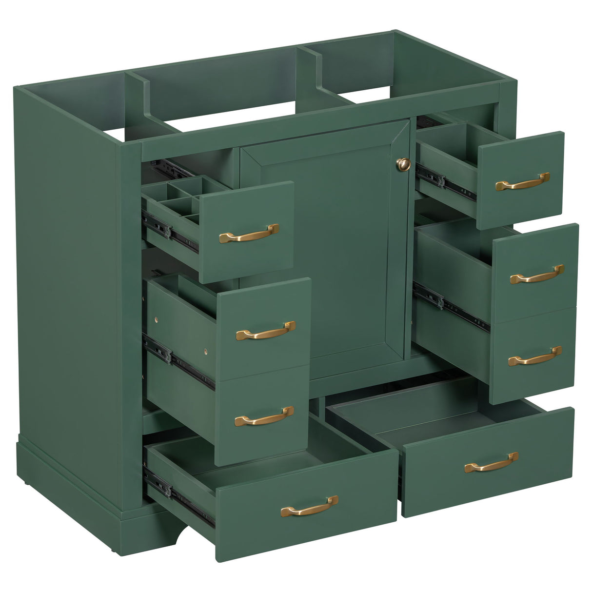 Modern Bathroom Vanity Base Only, 6 Drawer Storage With Adjustable Shelf