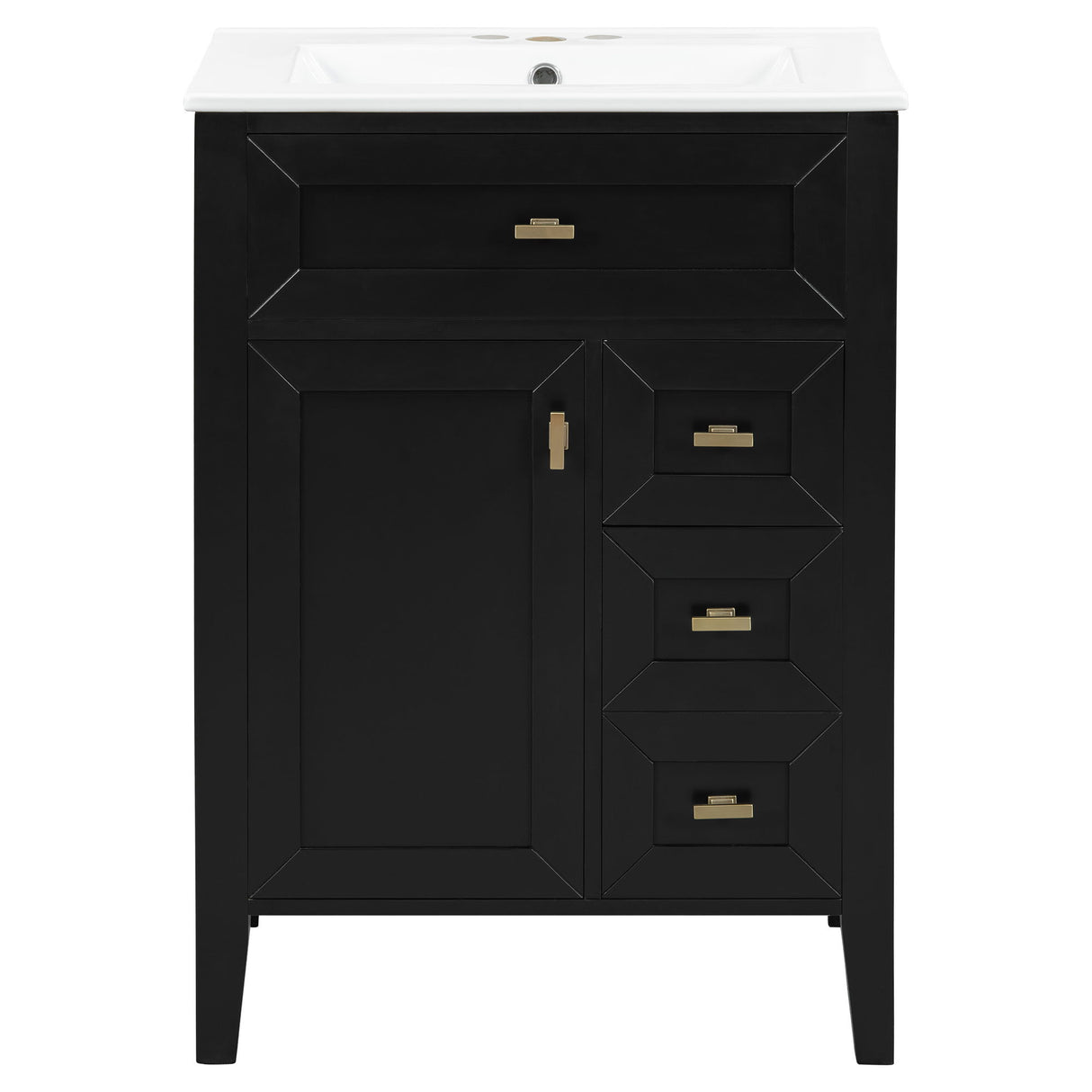 Bathroom Vanity With Sink, 3 Drawers & Cabinet With 2 Tier Door Storage Rack, Soft Close Doors & Drawers