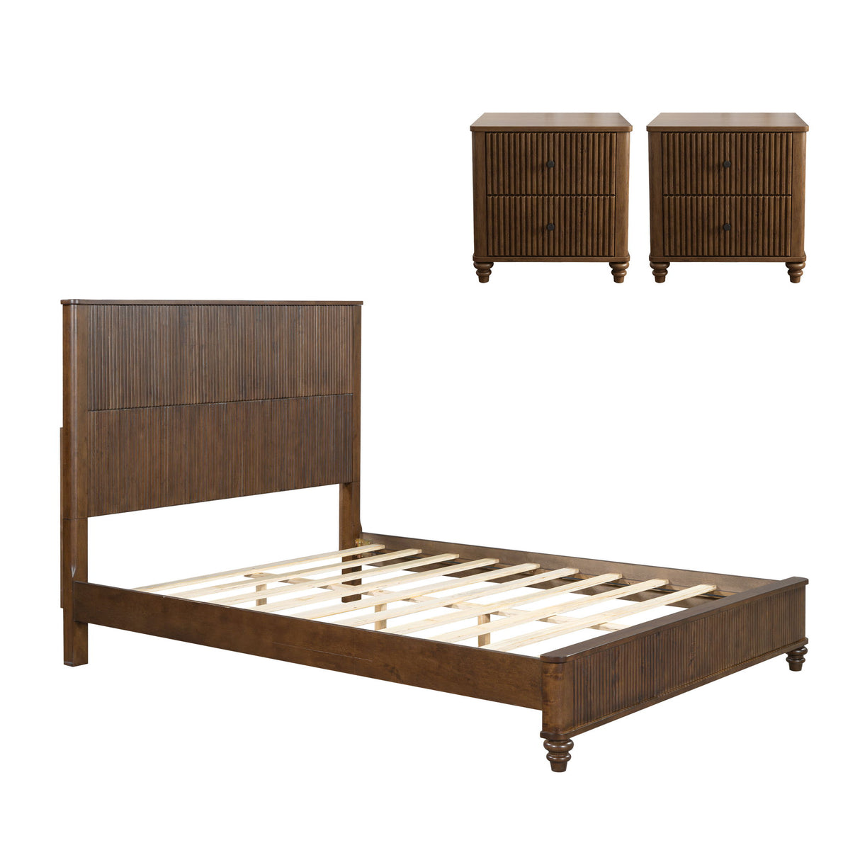 3 Piece Bedroom Set With Bed And 2 Nightstands