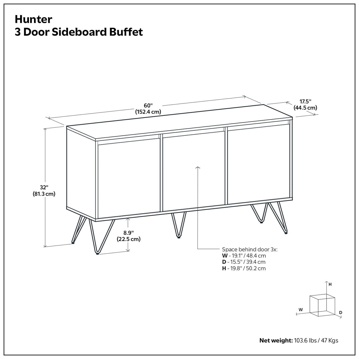 Hunter - 3 Door Sideboard