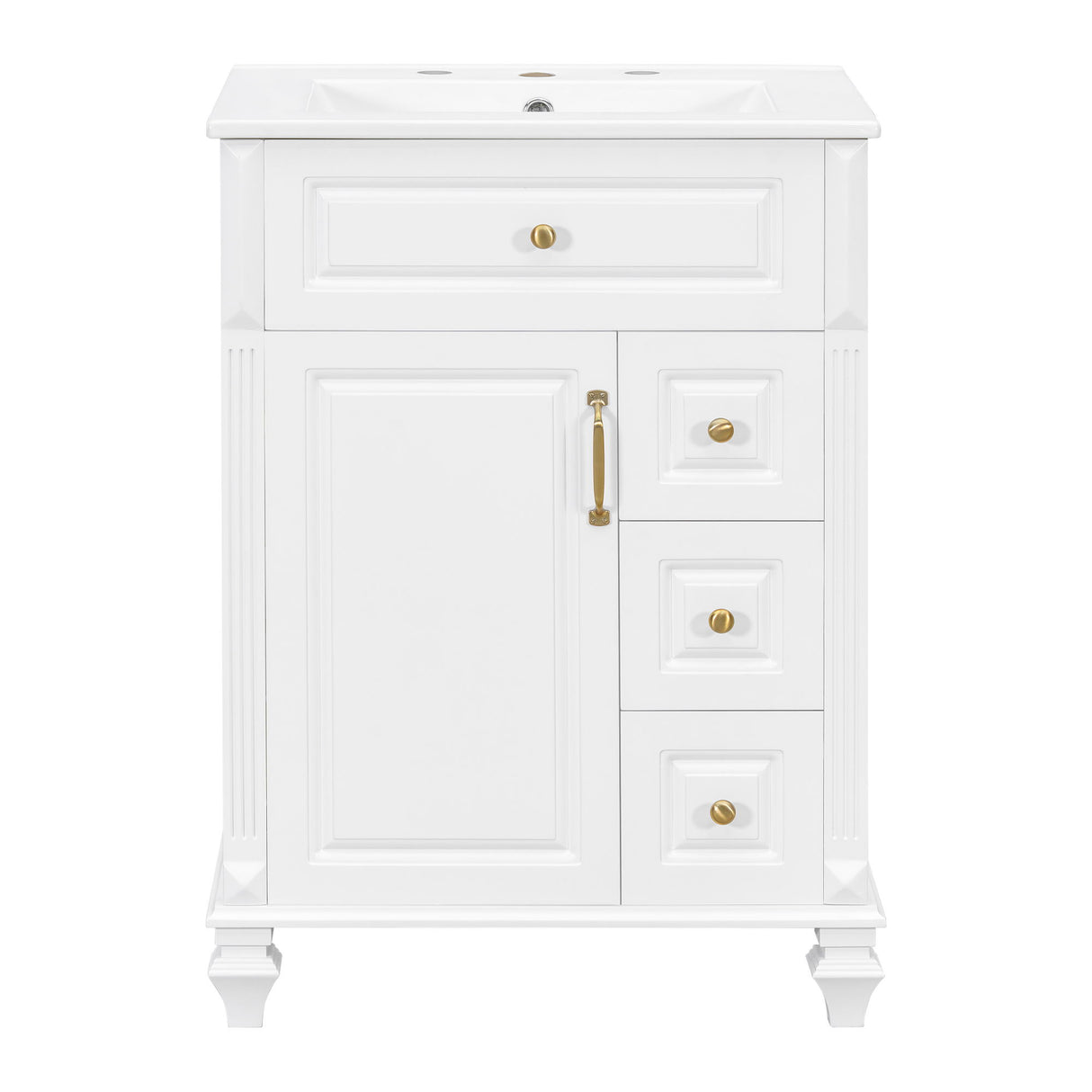 Freestanding Bathroom Vanity With Sink, 3 Drawers & Flip-Out Drawer