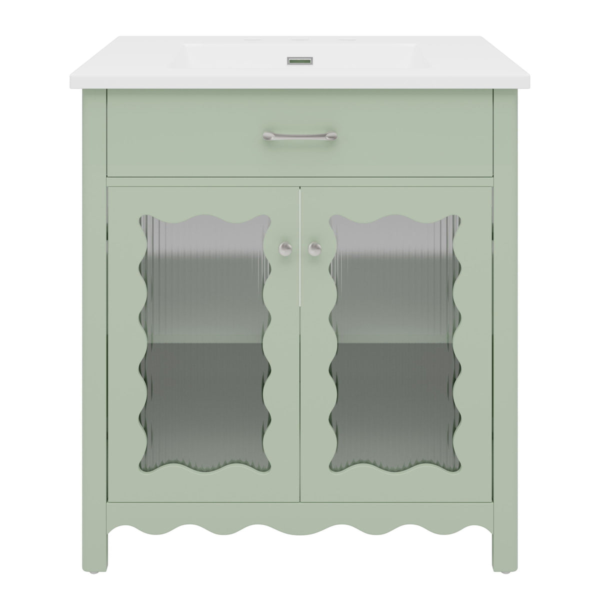 Bathroom Vanity With Glass Doors, Soft Close Hinges - Green