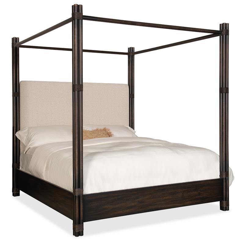 Retreat Pole Rattan King Upholstered Poster Bed withCanopy - 6950-90466-99