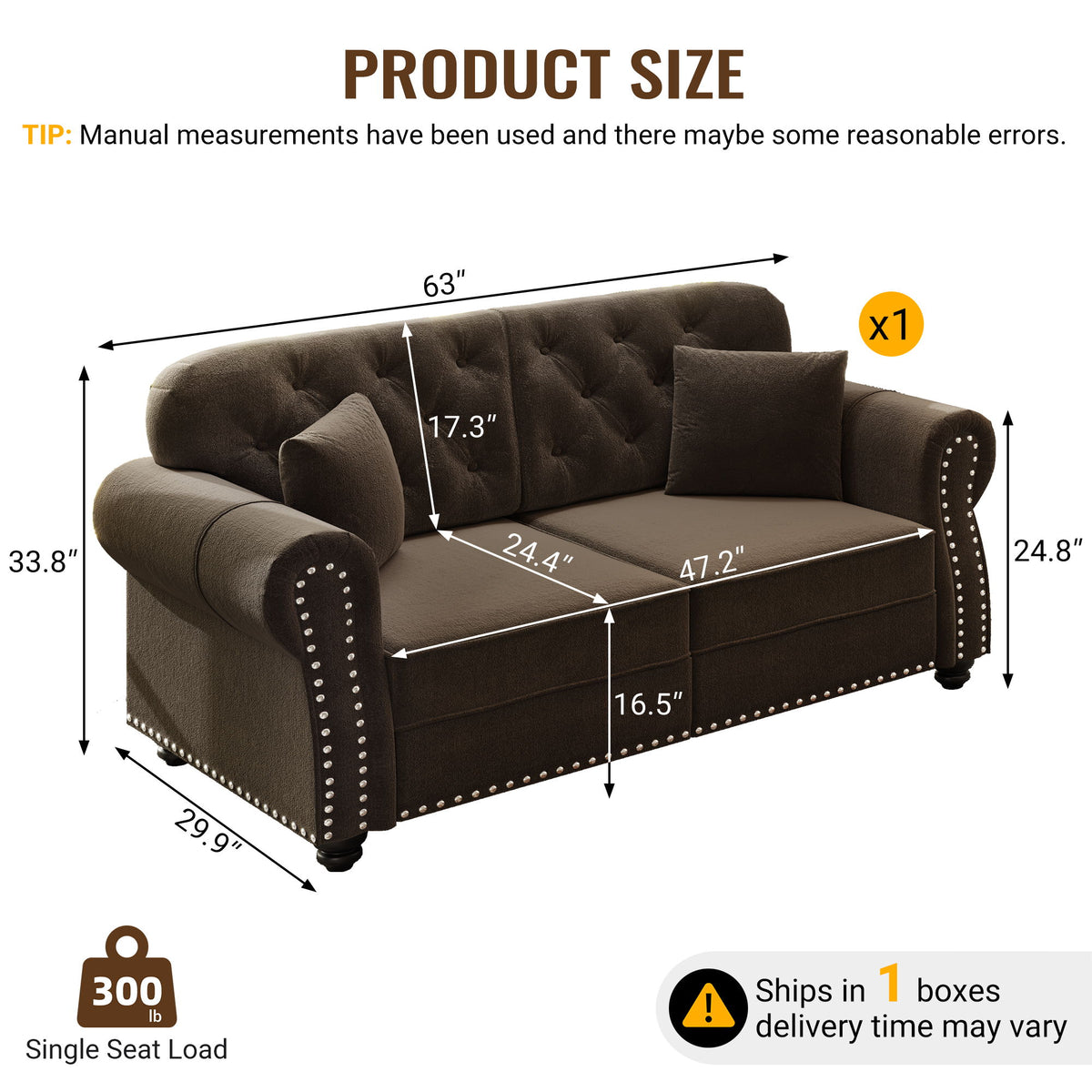 Upholstered Chesterfield Sofa With Nailhead Trim And Rolled Armrests