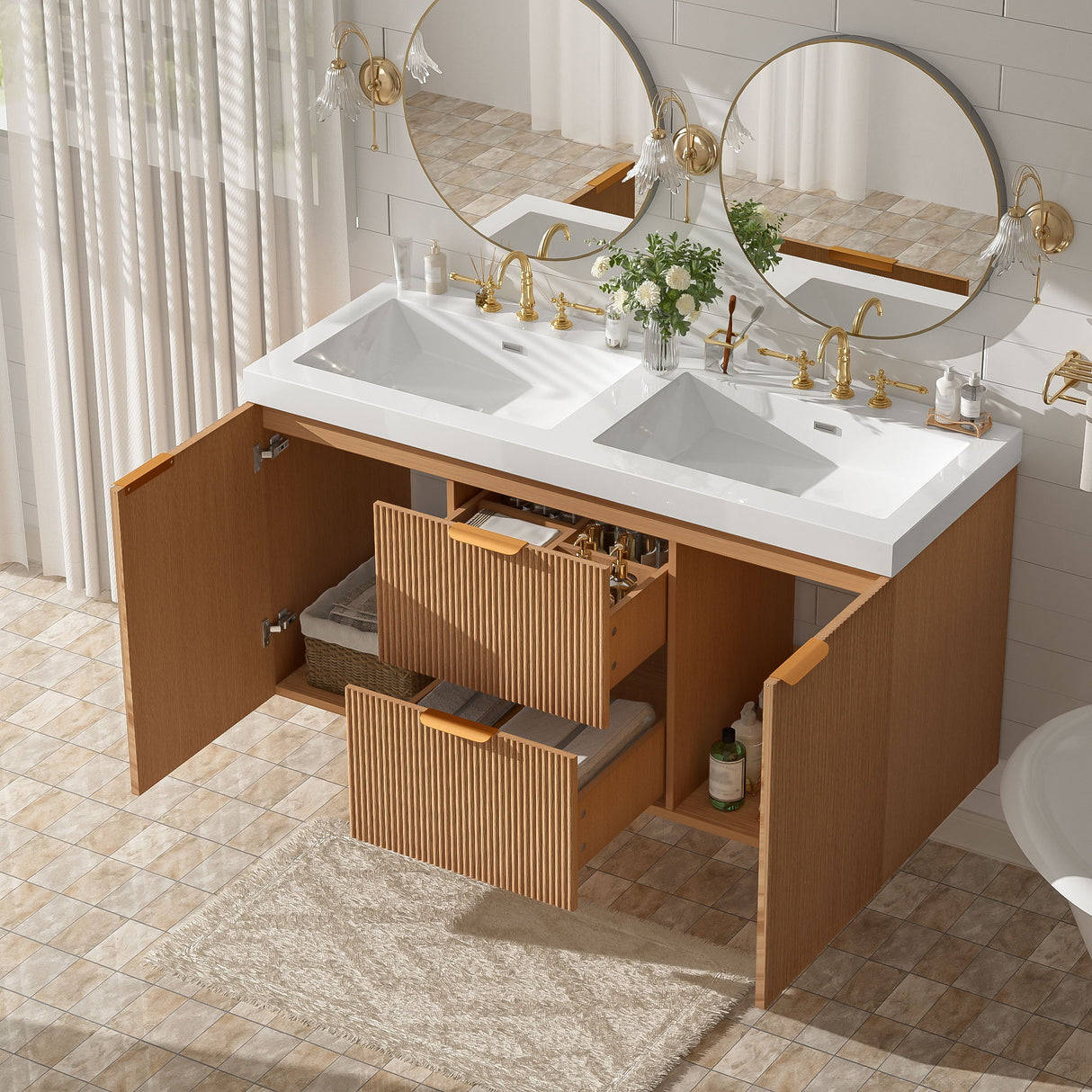 Modern Wall Mounted Bathroom Vanity, Soft Close Doors