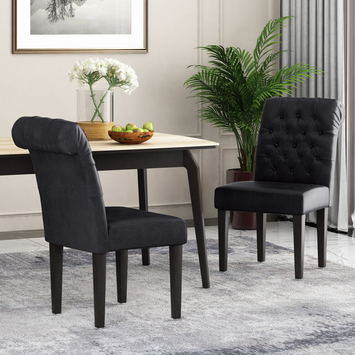 Broxton - Tuft Dining Rolltop Chairs With Button Tufted Backrest (Set of 2)