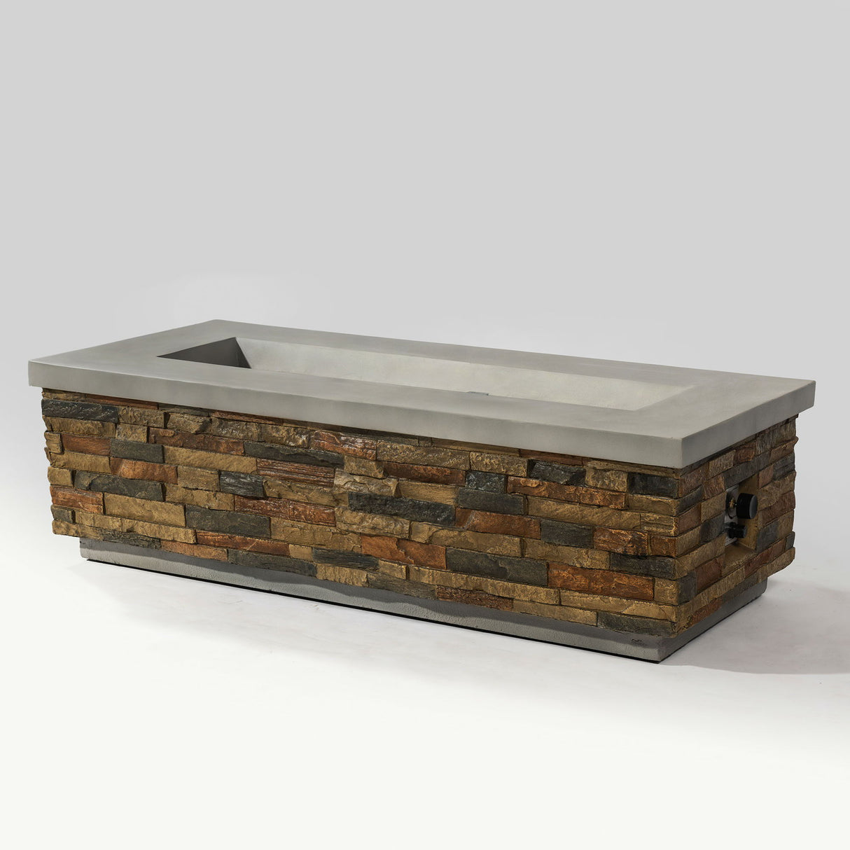 Propane Gas Fire Pit Table, 60000 Btu Rectangular For Outside Patio - Sandstone