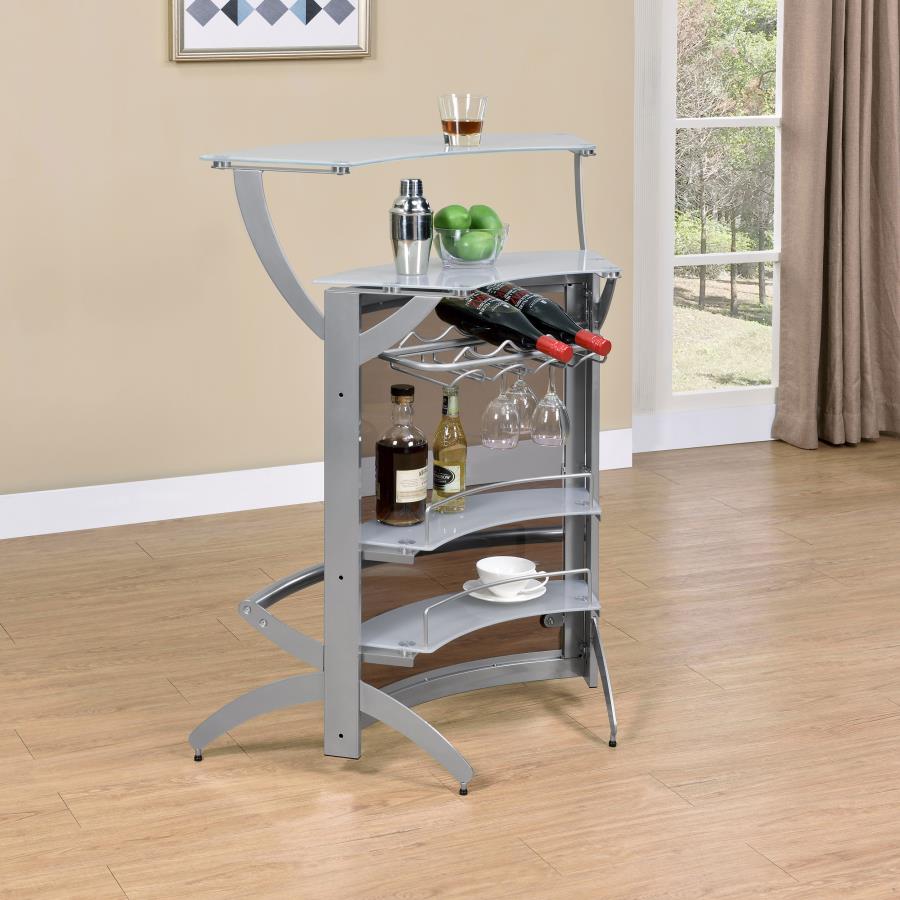 Dallas 2-shelf Curved Freestanding Home Bar Cabinet Silver - 100135