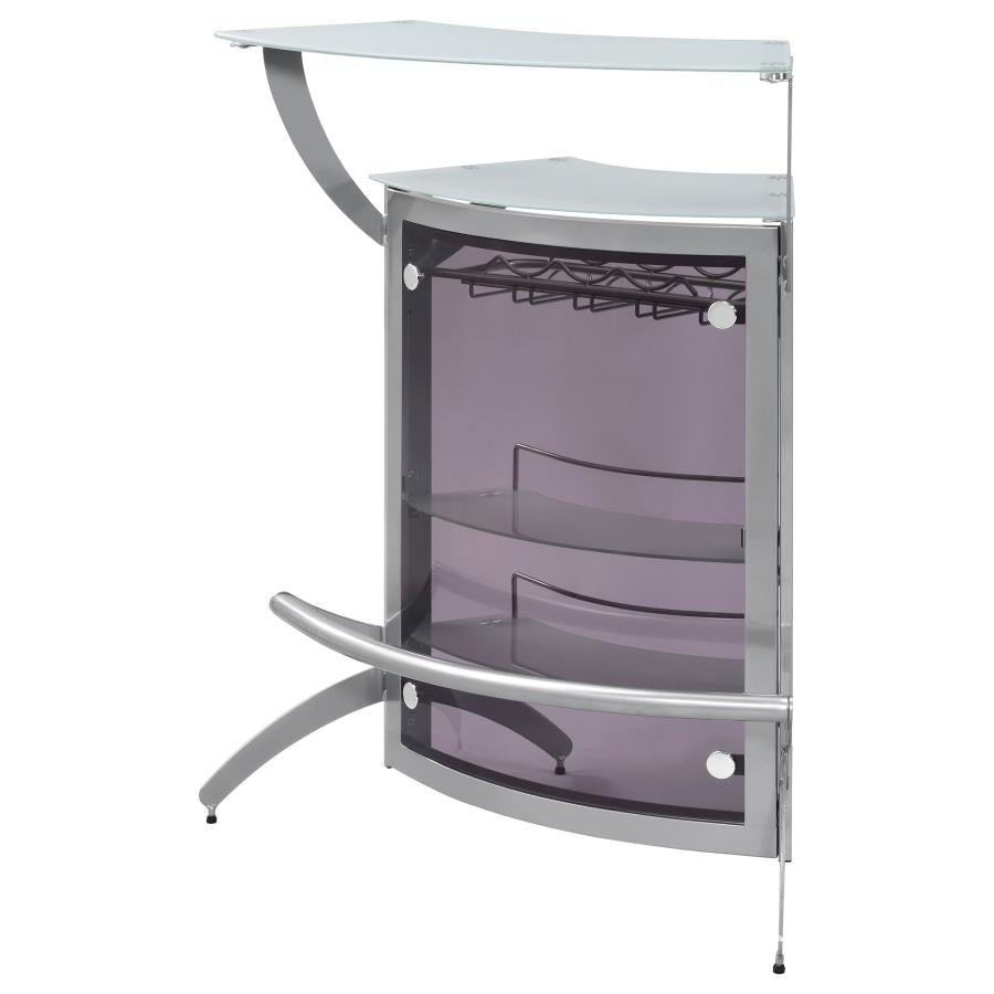 Dallas 2-shelf Curved Freestanding Home Bar Cabinet Silver - 100135
