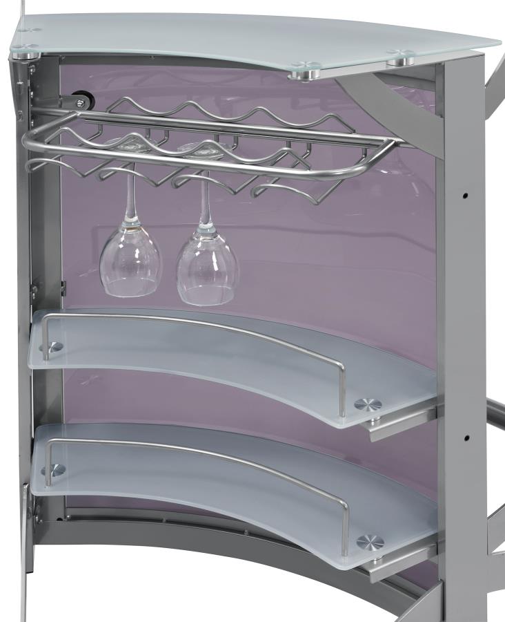 Dallas 2-shelf Curved Freestanding Home Bar Cabinet Silver - 100135