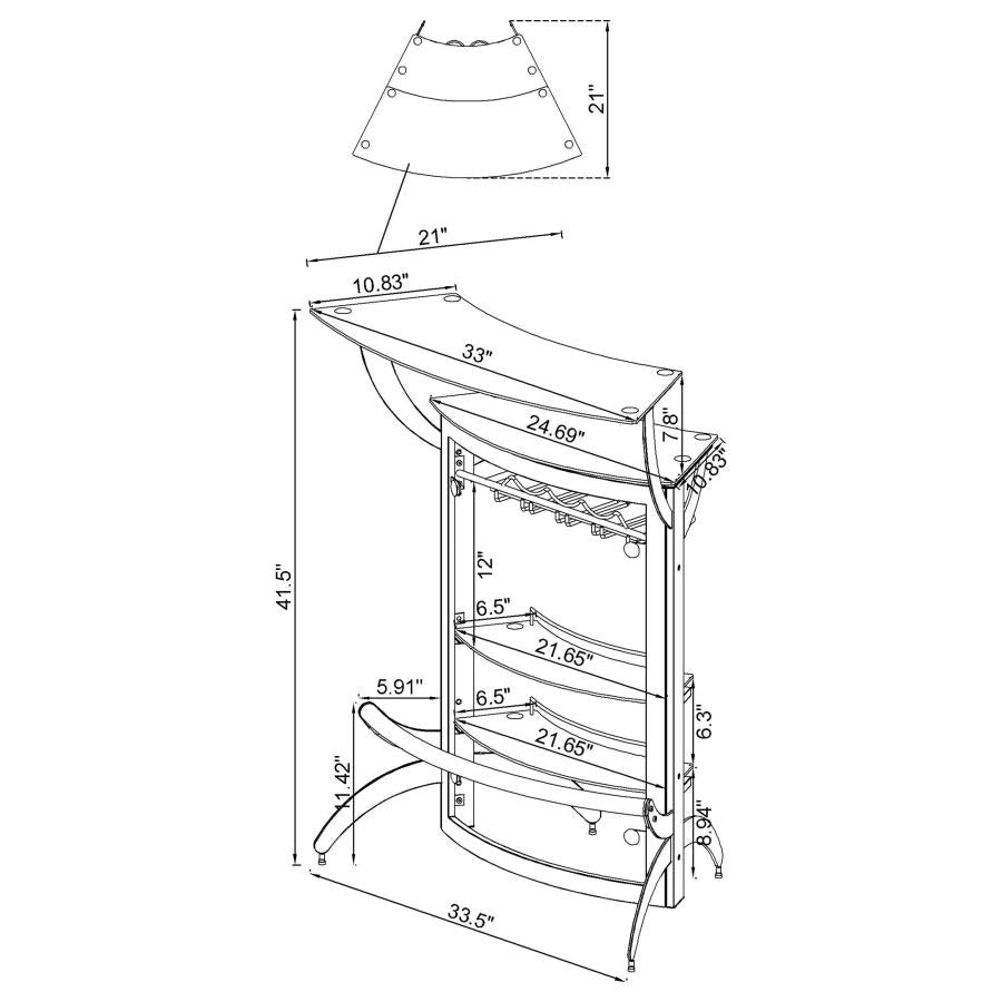 Dallas 2-shelf Curved Freestanding Home Bar Cabinet Silver - 100135