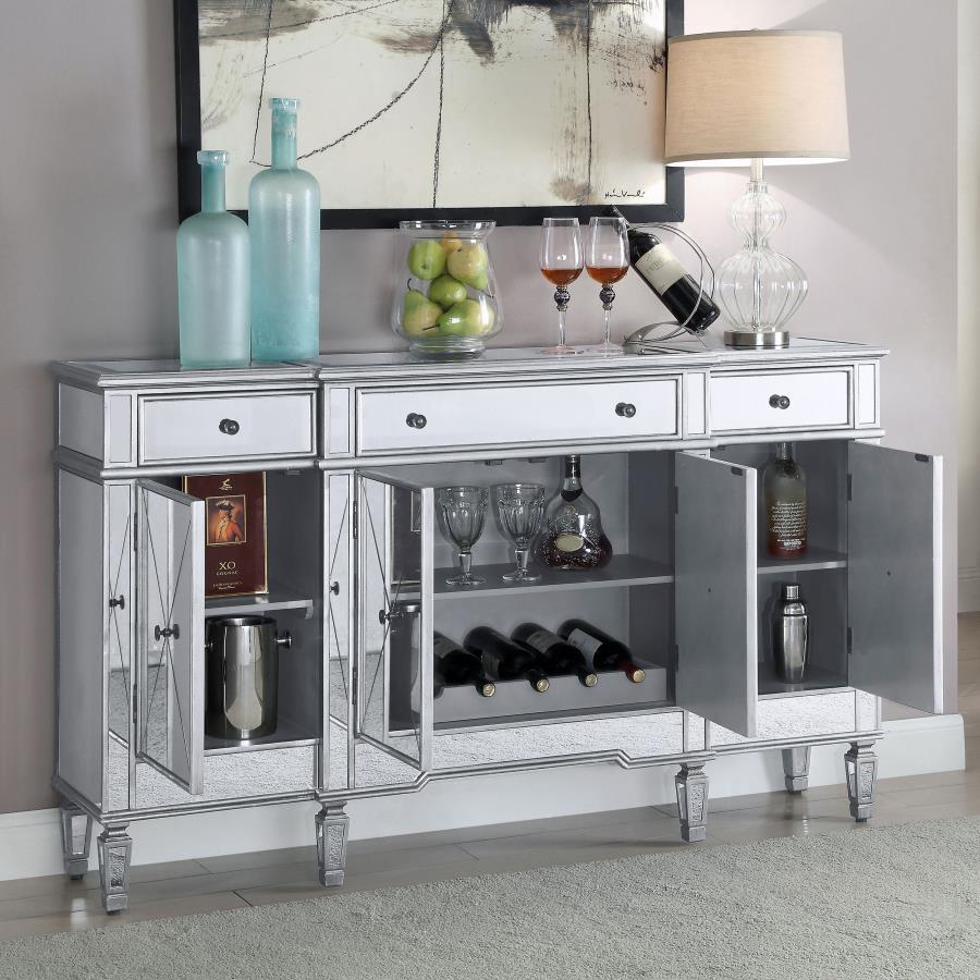 Aconitum 4-door Mirrored Storage Accent Cabinet Silver - 102595