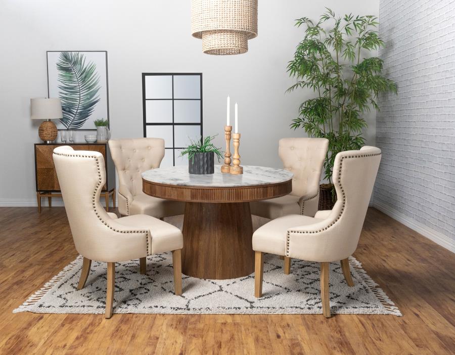 Ortega Round 46-inch Marble Top Wood Dining Table Natural - 105141
