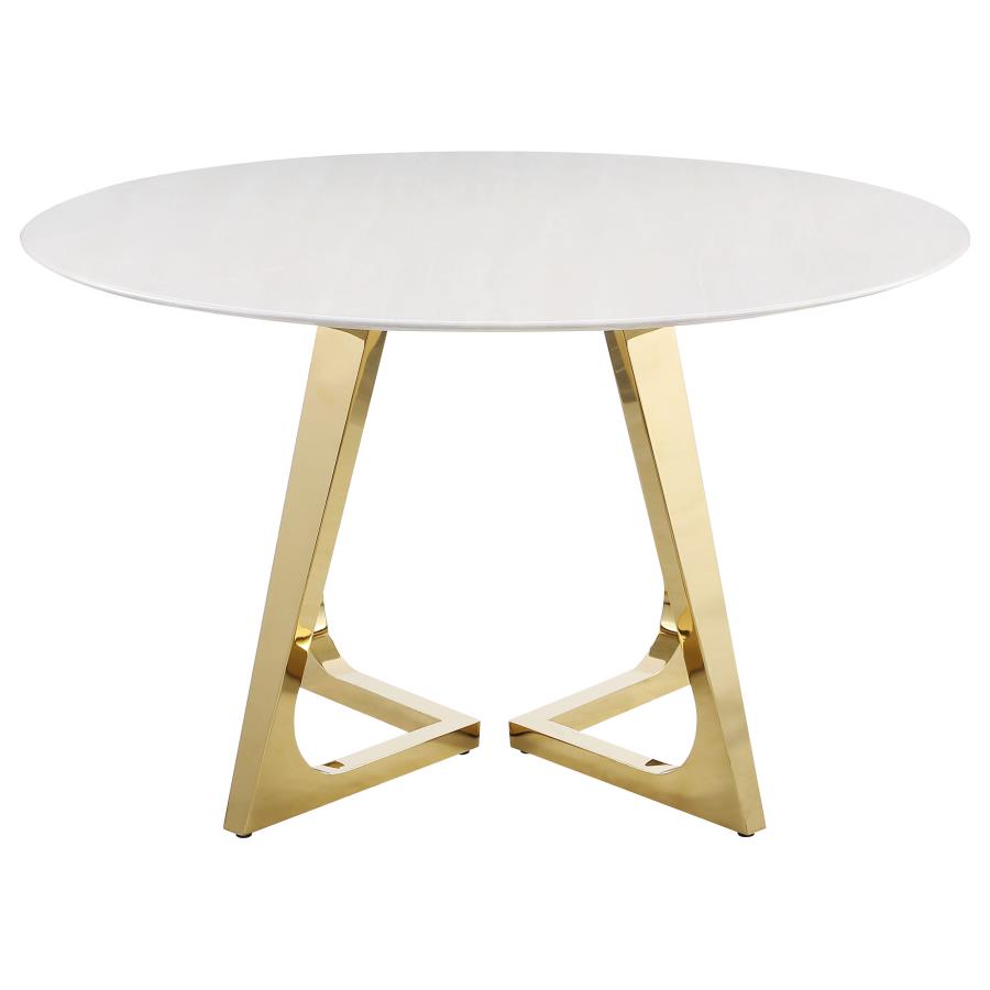 Gwynn Round 51-inch Marble Stainless Steel Dining Table Gold - 107171