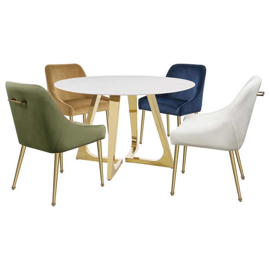 Gwynn Round 51-inch Marble Stainless Steel Dining Table Gold - 107171