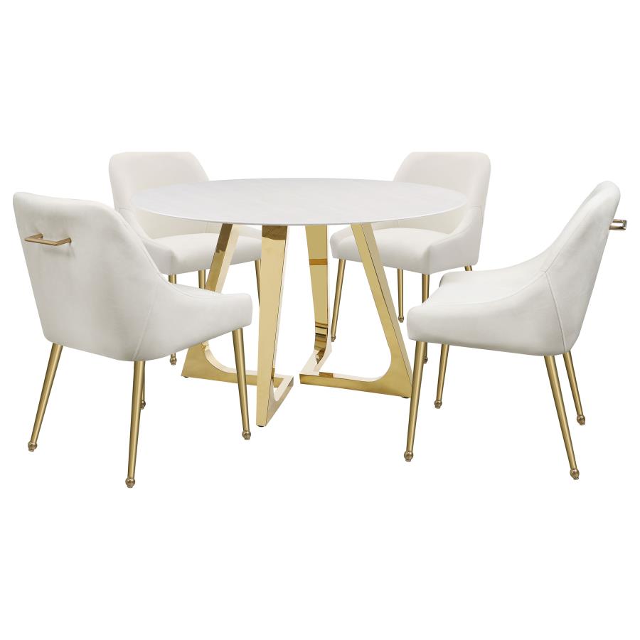 Gwynn Round 51-inch Marble Stainless Steel Dining Table Gold - 107171