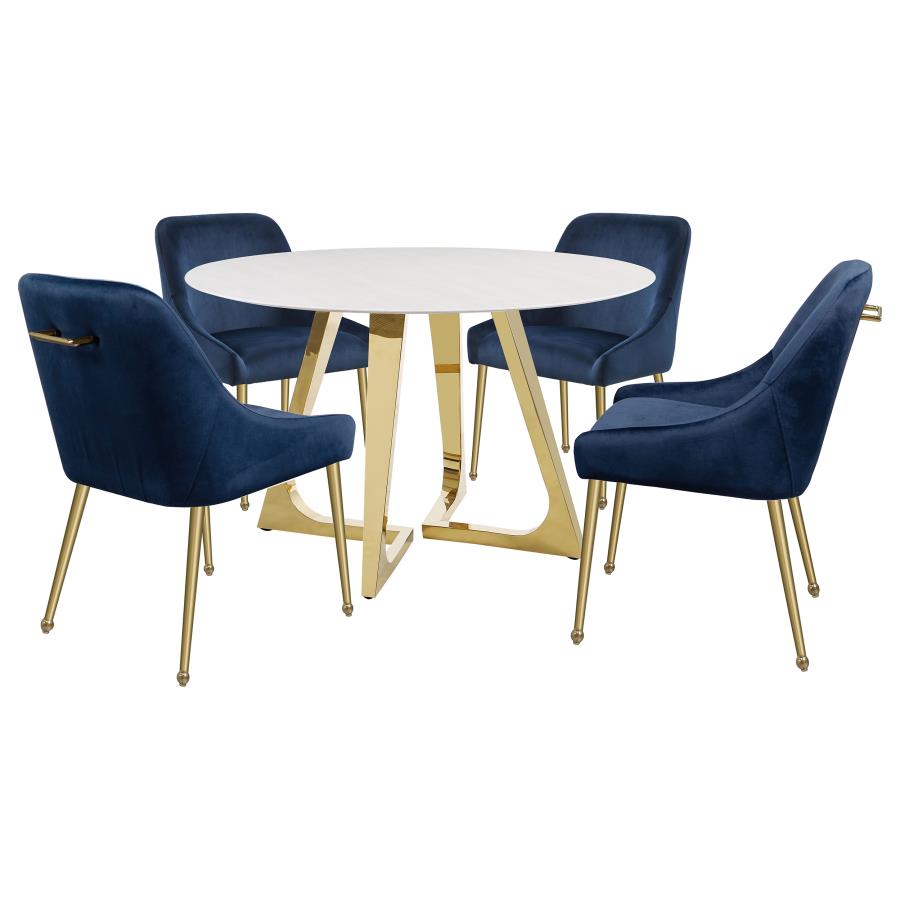 Gwynn Round 51-inch Marble Stainless Steel Dining Table Gold - 107171