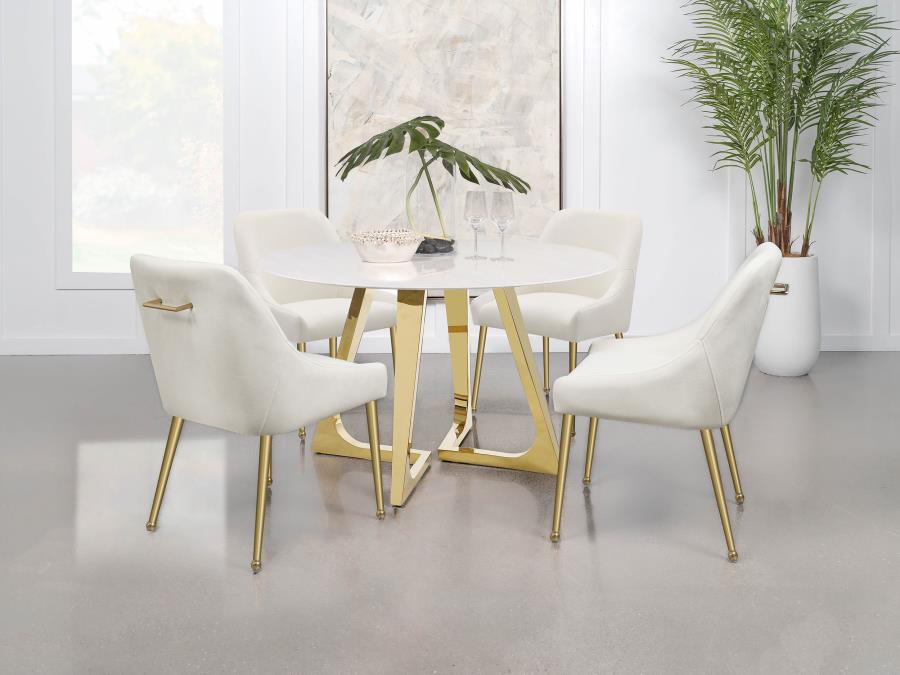 Gwynn Round 51-inch Marble Stainless Steel Dining Table Gold - 107171