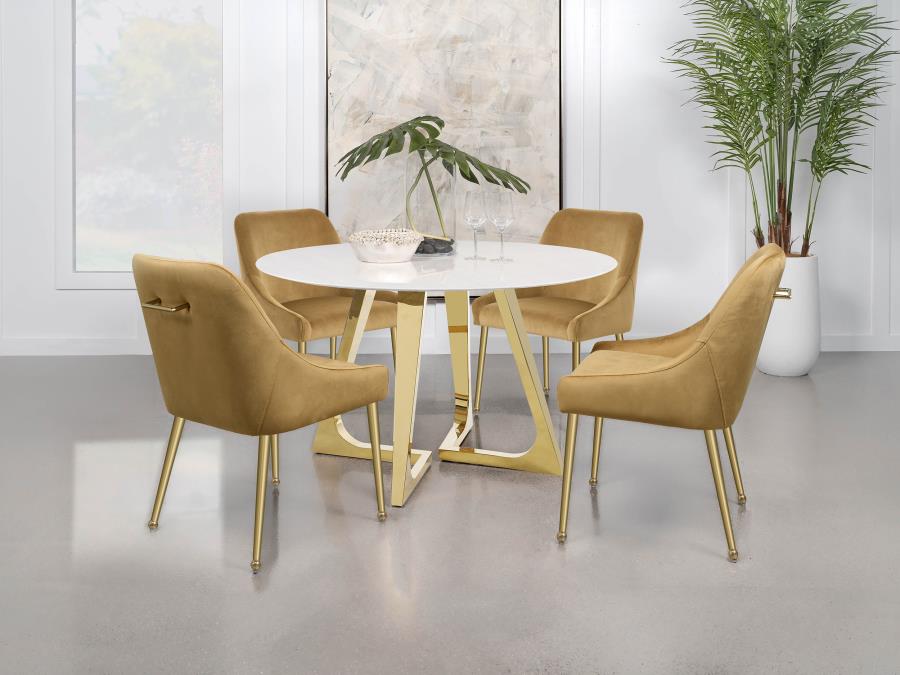 Gwynn Round 51-inch Marble Stainless Steel Dining Table Gold - 107171