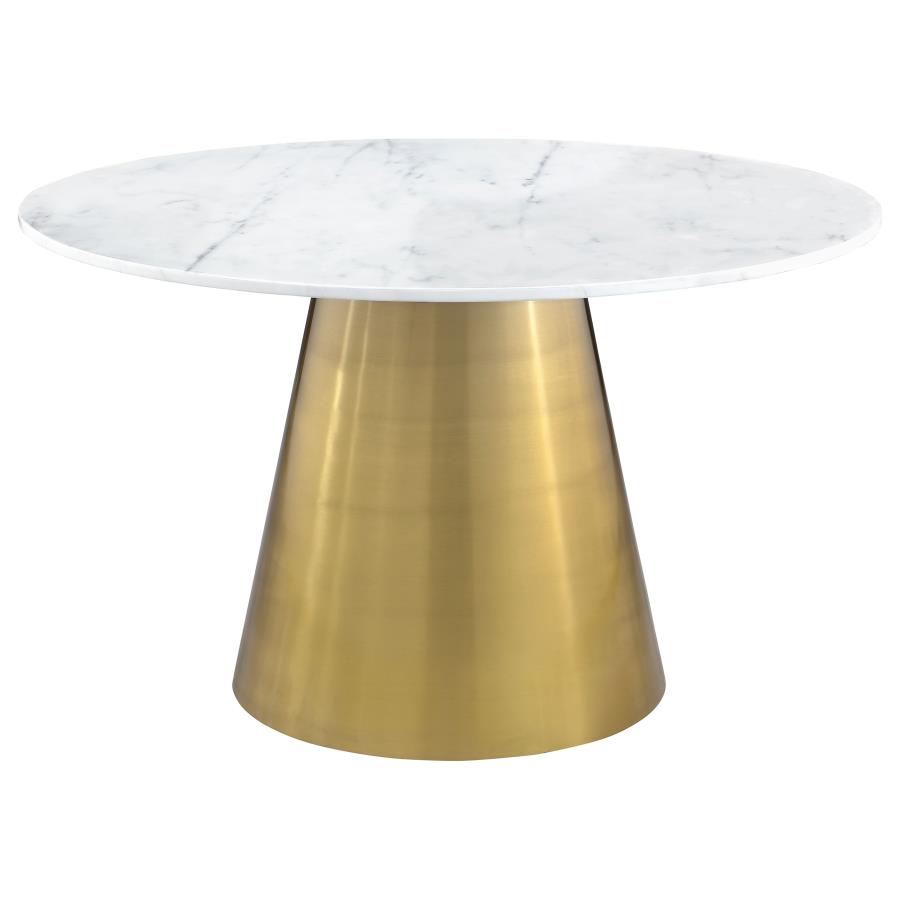 Ambrose Round 50-inch Marble Top Dining Table Brushed Gold - 107600