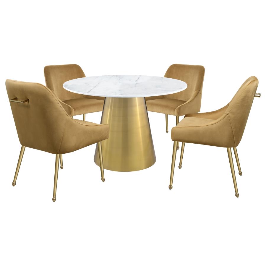 Ambrose Round 50-inch Marble Top Dining Table Brushed Gold - 107600