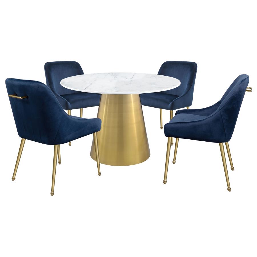Ambrose Round 50-inch Marble Top Dining Table Brushed Gold - 107600