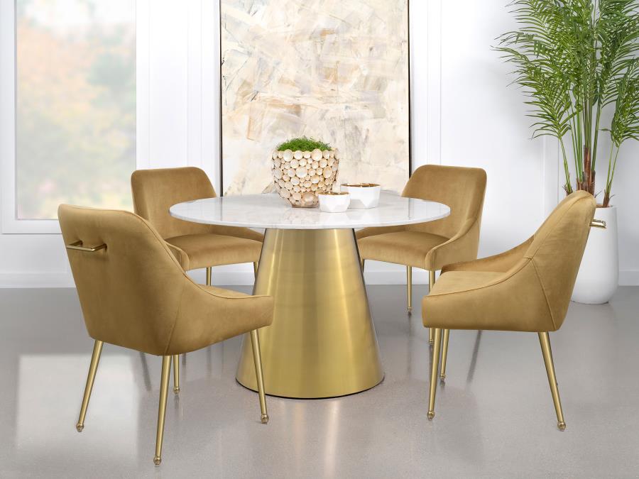 Ambrose Round 50-inch Marble Top Dining Table Brushed Gold - 107600