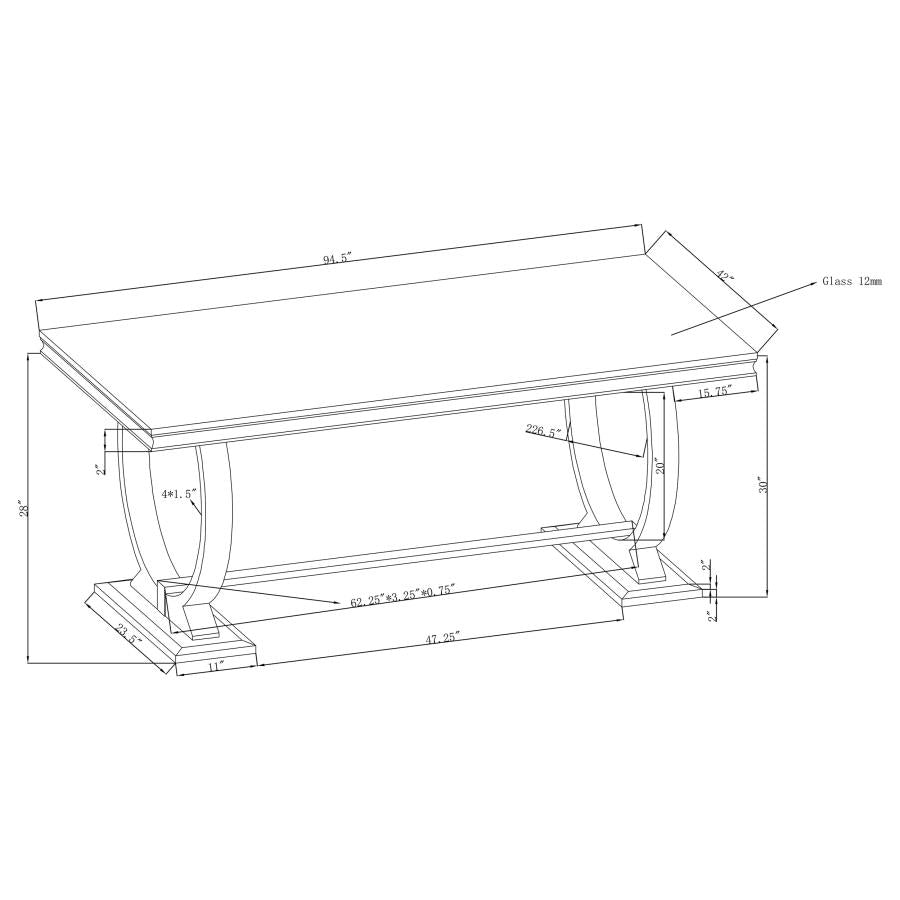 Antoine Rectangular 95-inch Glass Top Dining Table Black - 107871
