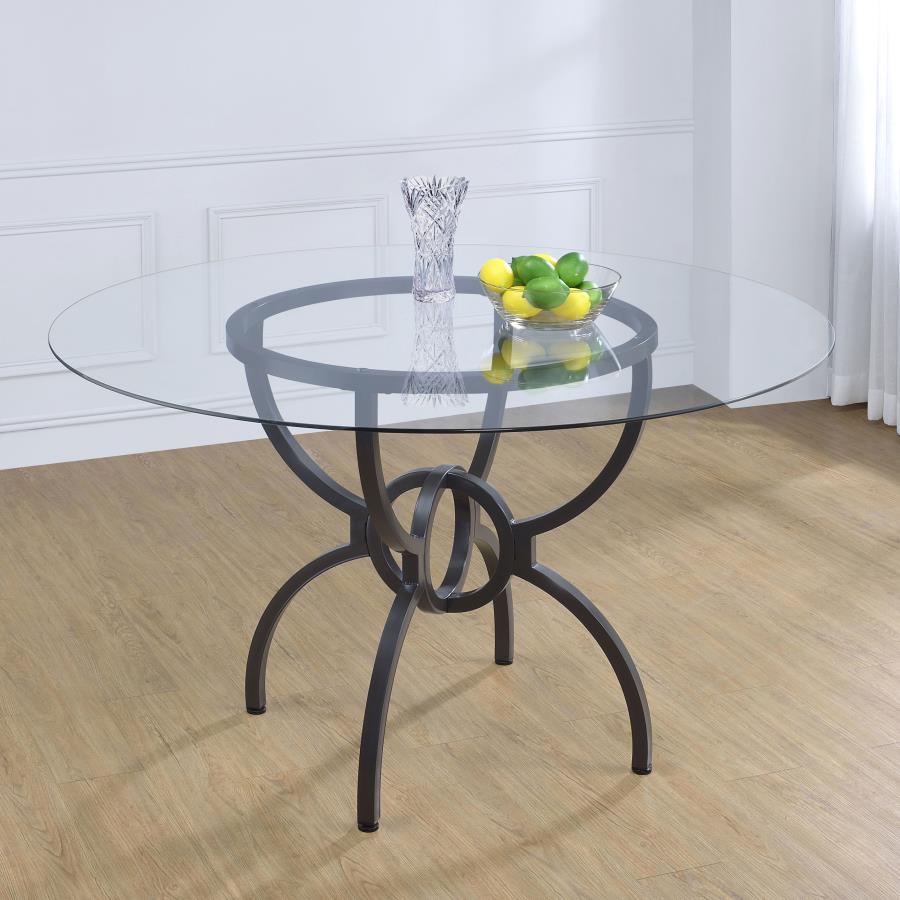 Aviano Round 48-inch Glass Top Metal Dining Table Gunmetal - 108291BG