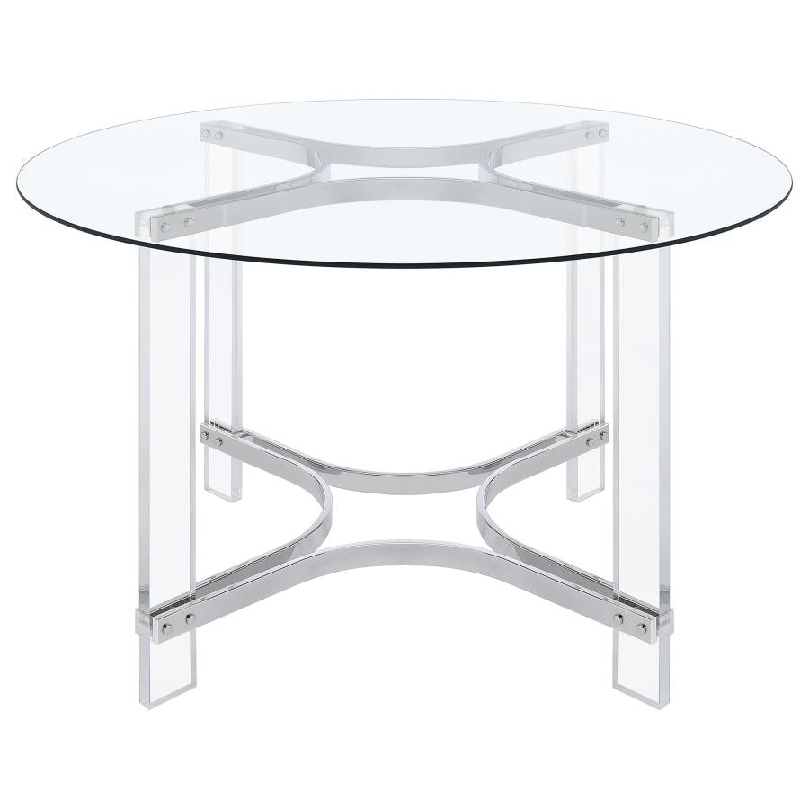 Keeling 5-piece Round Glass Top Acrylic Dining Set Chrome - 108501-S5