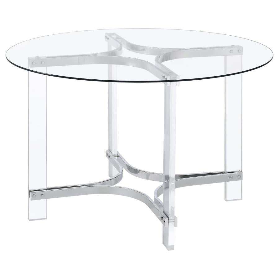 Keeling 47-inch Round Glass Top Acrylic Dining Table Chrome - 108501
